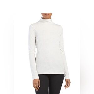 Theory Ivory Basic Cashmere blend Mock Neck Turtle Neck T-Shirt